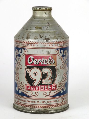 1948 Oertel's '92 Lager Beer Crowntainer 197-13 Louisville Kentucky