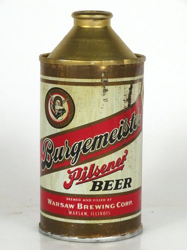 1952 Burgemeister Pilsener Beer 12oz Cone Top Can 155-17 Warsaw Illinois