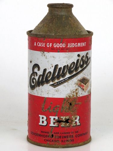 1951 Edelweiss Light Beer 12oz Cone Top Can 160-31 Chicago Illinois