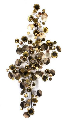 A Curtis Jere Steel and Brass Wall Sculpture, (American, 1917-2007), Width 63 inches.