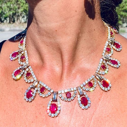 18K Yellow Gold Diamond and Ruby Necklace