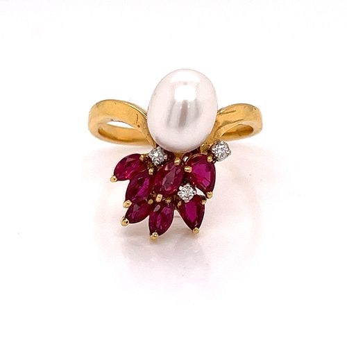 18k Pearl Ruby Diamond Ring