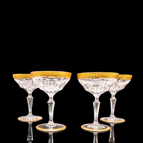 4pc Val St Lambert Treves Dore Crystal Champagne Coupe
