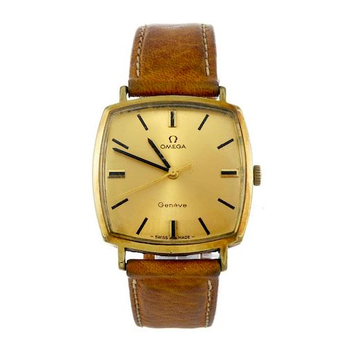 OMEGA - a gentleman's Geneve wrist watch. Gold plated case with stainless steel case back. Numbered