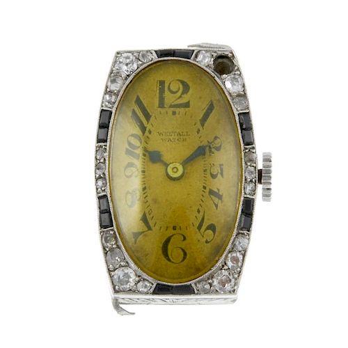 WELTALL - a lady's cocktail watch head. White metal case with diamond set bezel. Signed manual wind