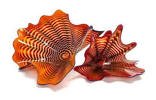 An American Studio Glass Two-Piece Sculpture, Dale Chihuly (b. 1941), Height 11 3/4 inches.