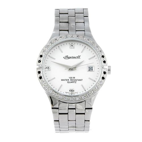 INGERSOLL - a gentleman's Gems bracelet watch. Stainless steel case with white stone set bezel. Refe