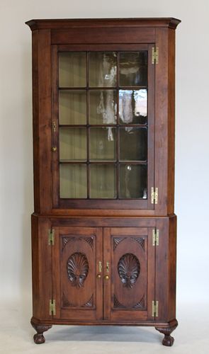 Antique Carved 2 Piece Corner Cabinet.