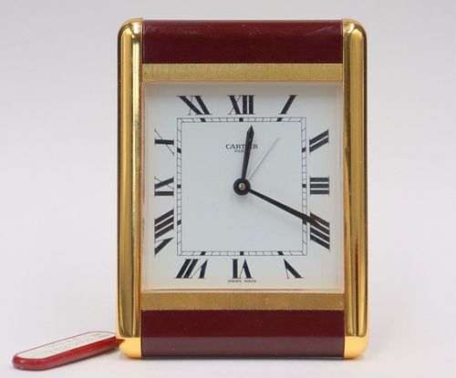 JEWELRY. Cased Cartier Tank Desk Clock.