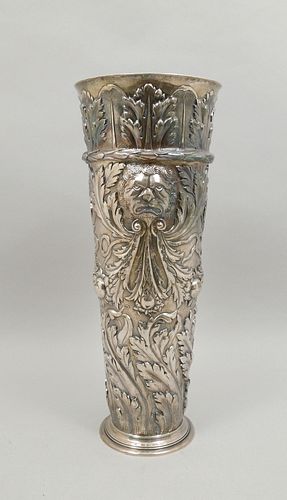 English Silver Trumpet Vase, Britannia Hallmarks.