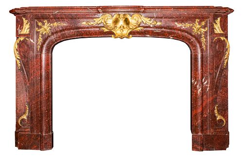French Louis XV Manner Marble & Ormolu Fireplace