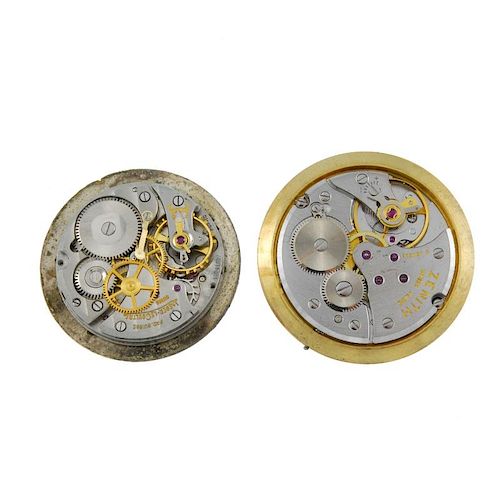 A mixed lot of seven watch movements, to include an example by Zenith, Jaeger-LeCoultre and Chopard.