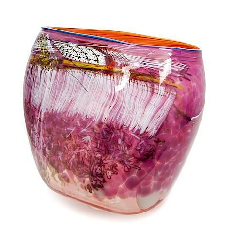 An American Studio Glass Basket, Dale Chihuly (b. 1941), Height 16 x width 17 x depth 15 inches.