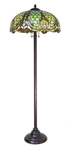 A Williamson Leaded Glass Floor Lamp Shade, Height overall 62 1/2 x diameter of shade 22 inches.