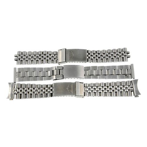 HEUER - a pair of stainless steel watch bracelets. Together with an Excalibur watch bracelet. Recomm
