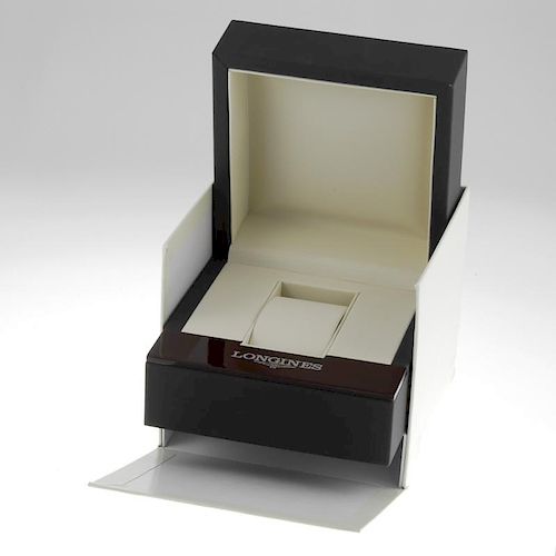 LONGINES - a complete watch box.  <br><br> Outer box showing moderate wear, corners have wear marks