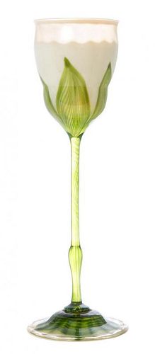 A Tiffany Studios Favrile Glass Floriform Vase, Height 14 3/8 inches.