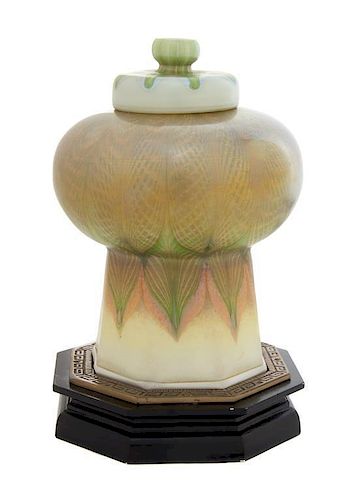 A Tiffany Studios Favrile Glass Mosque Lamp, Height overall 9 3/4 inches.