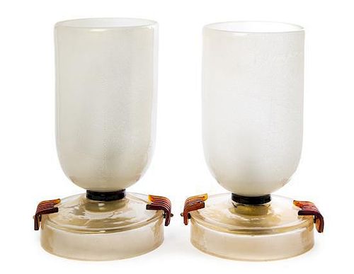 A Pair of Italian Glass Table Lamps, Height 19 3/8 inches.