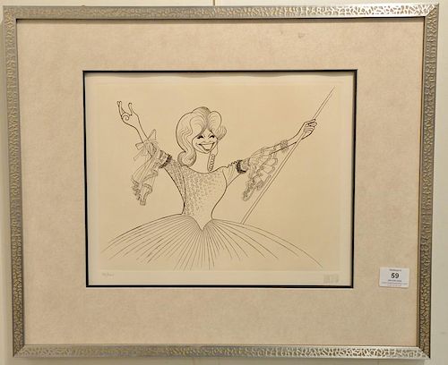 Al Hirschfeld (1903-2003) etching of Beverly Sills, signed in pencil lower right Hirschfeld, numbered in pencil lower left 39/200, 9...