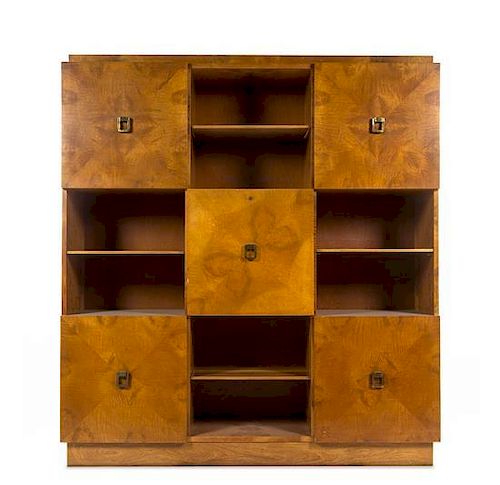 * A Johan Tapp Burl Cabinet Desk, Height 70 x width 64 x depth 16 inches.
