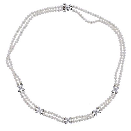 Tiffany &amp; Co Victoria Platinum Diamond Pearl Necklace