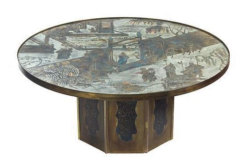 * A Philip and Kelvin Laverne Bronze Low Table, Height 17 3/4 x diameter 40 inches.