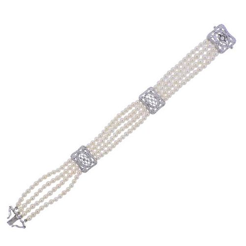 18k Gold Diamond Pearl Bracelet