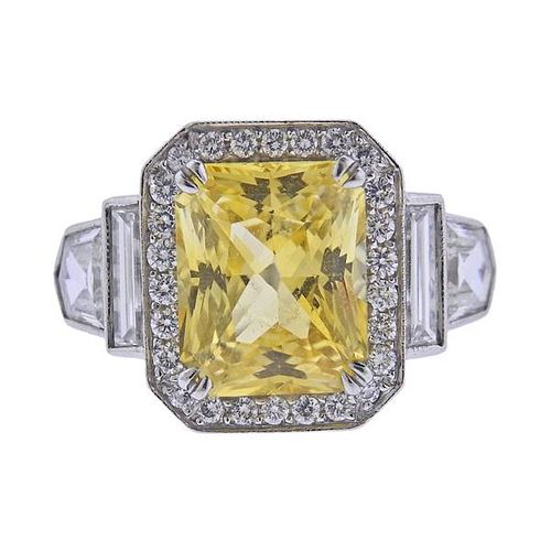 Platinum 5.80ct Yellow Sapphire Diamond Ring
