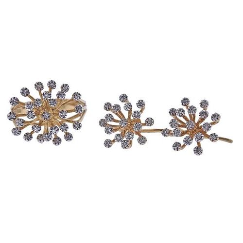 14k Gold Diamond Snowflake Earrings Ring Set