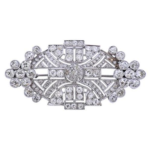 Art Deco Platinum 3.59ctw Old Mine Diamond Brooch Pin 