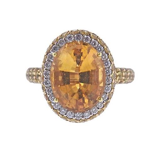 18k Gold  Diamond Citrine Cocktail Ring