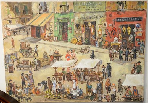 Jacques Fabres (20th Century) oil on canvas Antiques Open Market, signed lower right Jacques Fabres. 21" x 29"