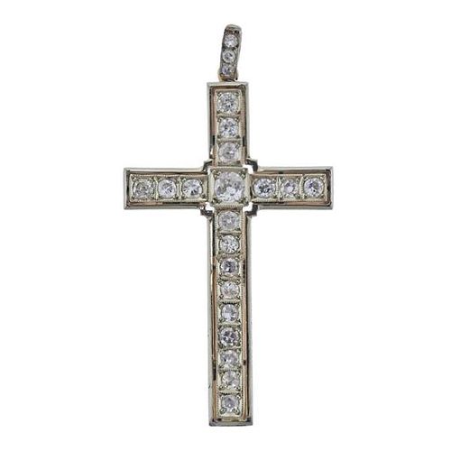 18k Gold Old Diamond Cross Pendant