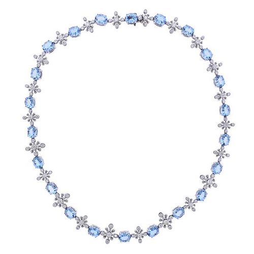 Tiffany &amp; Co Platinum Diamond Aquamarine Necklace