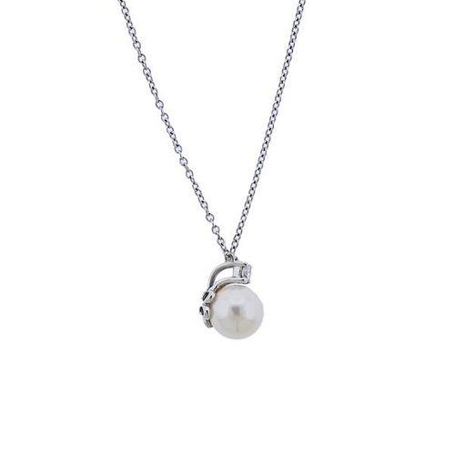 Tiffany &amp; Co 18k Gold Diamond Pearl Pendant Necklace