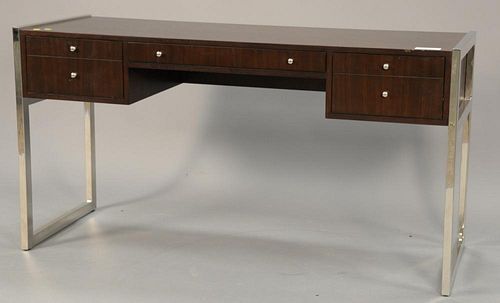 Contemporary Kona stained wood and chrome desk "Mitchell Gold Desk". ht. 30 in.; wd. 58 in.; dp. 21 in.