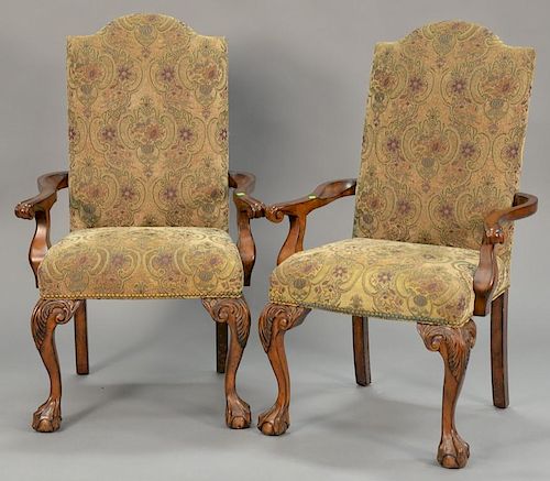 Pair of Chippendale style upholstered armchairs.