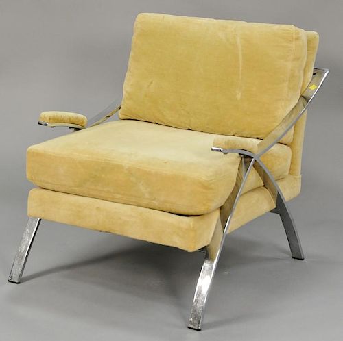 Chrome modern style lounge chair, Carson of High Point upholstery.