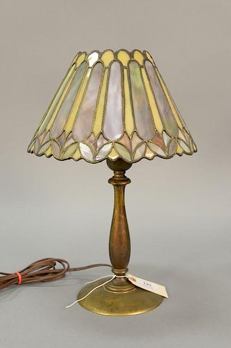 Lead boudoir lamp with bronze base. ht. 15 in.
