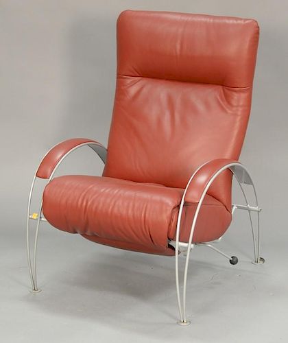 Lafer red leather adjustable lounge chair.