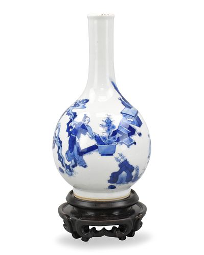 Chinese B & W Globular Vase w/ FIgures