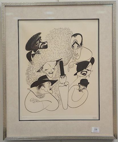Al Hirschfeld (1903-2003) etching, Hollywood - Sammy Davis Jr., John Wayne, Laurel & Hardy, Humphrey Bogart, and Judy Garland, signe...