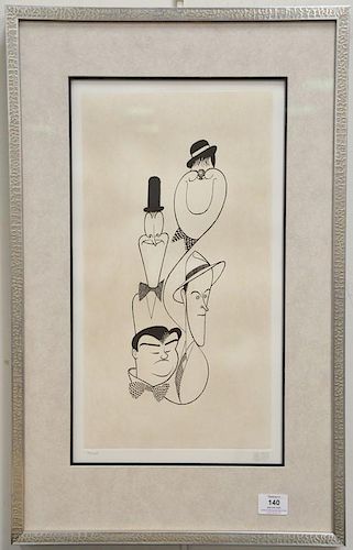 Al Hirschfeld (1903-2003) etching of Classic Comedians: Laurel & Hardy and Abbot & Costella, signed in pencil lower right Hirschfeld...