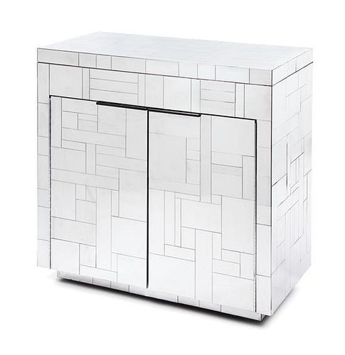 A Paul Evans Chromed Steel Cityscape Cabinet, for Directional, Height 35 x width 36 x depth 18 inches.
