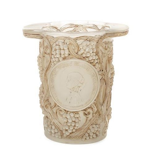 A Rene Lalique Molded and Frosted Glass Wine Cooler, Height 9 inches.