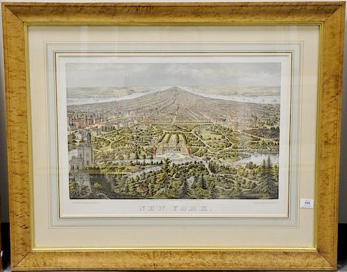 New York hand colored lithograph  taken from Central Park 1874  marked lower left: published by Geo. Degen, 22 Beekman St., N....