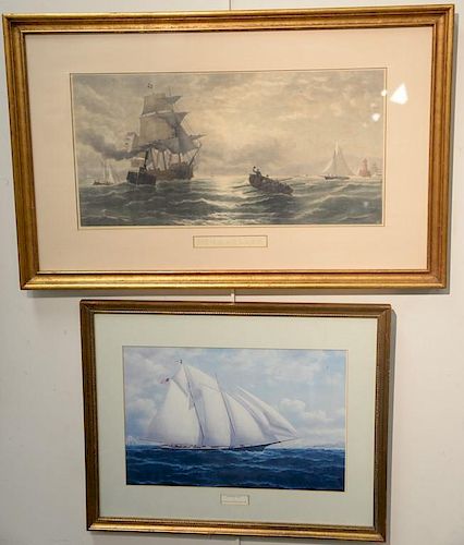 Five prints including Tim Thompson "The America's Cup", Donald Demers lithograph signed in pencil lower right, Tee Time print, The Casco 1879 by Willi