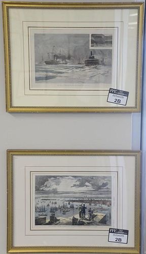Set of ten Harpers Weekly hand colored lithographs, framed and matted by Wesley Allen Framemakers. average size 10" x 15" sight size