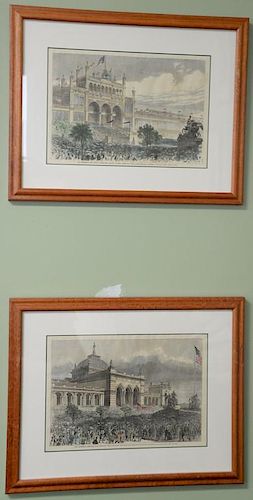 Group of fifteen framed and matted newspaper colored lithographs including Ballou's Pictorial Drawing Room, Centennial Exposition, H...